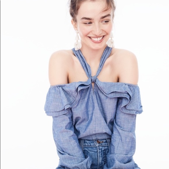 J. Crew Tops - 💝J Crew Off-The-Shoulder Tie-Neck Chambray💝